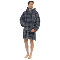 Mens Sherpa Snuggle Check Hoodie - Navy Check