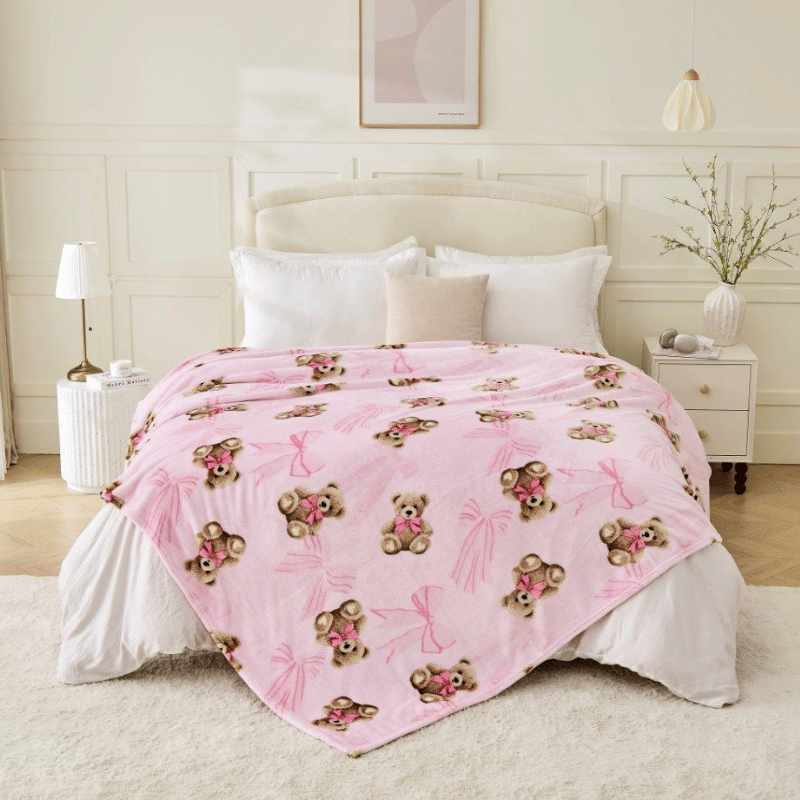 Fun Design Flannel Throw - Teddy Bears & Bows 170cm x 230cm