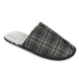 Mens Fur Lined Check Mule Grey Slippers