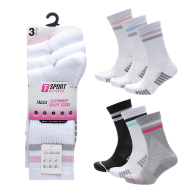 Ladies 3 Pack Half Terry Sports Socks