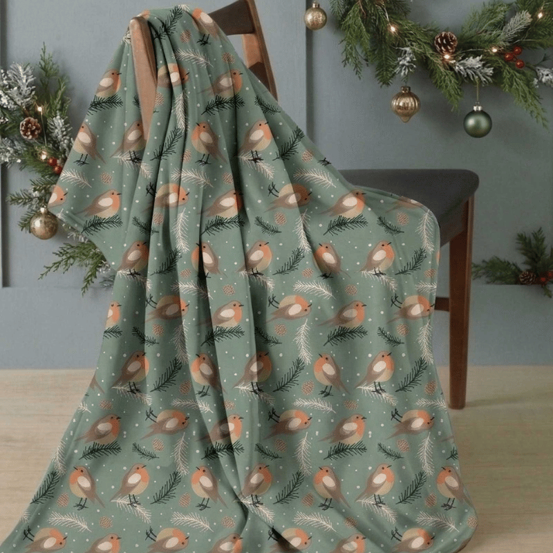 Festive Robin Design Super Soft Flannel Blanket Throw