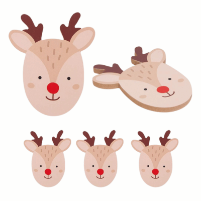Christmas 4 Pack Reindeer Shaped Wooden Coasters