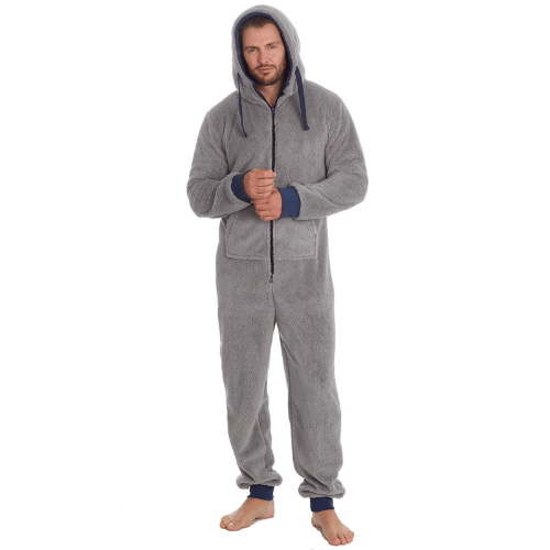 Mens Snuggle Fleece Onezee Grey Navy Wholesale Nightwear