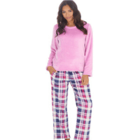 Ladies Soft Fleece Lounge Set Pink Check