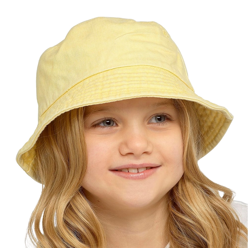 Kids Stonewashed Bucket Hat - Lemon