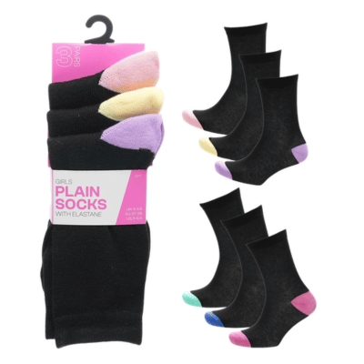 Girls 3 Pack Heel & Toe Socks