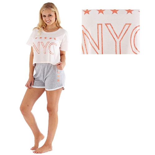 Ladies NYC Crop Top Shortie Pyjamas