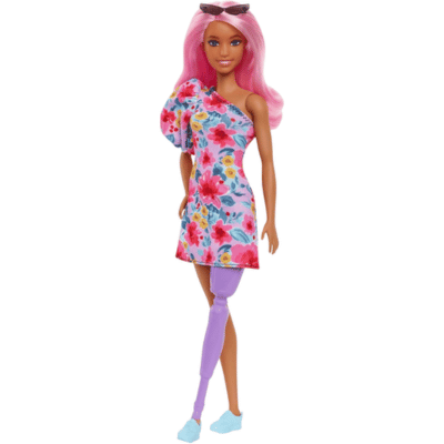 Official Barbie - Fashionistas Doll - Pink Hair Off Shoulder Floral Dress - Prosthetic Leg