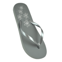 Ladies Metallic Floral Print Flip Flop Silver