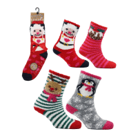 Ladies Snuggle Toes Christmas Design Cosy Socks With Gripper Sole