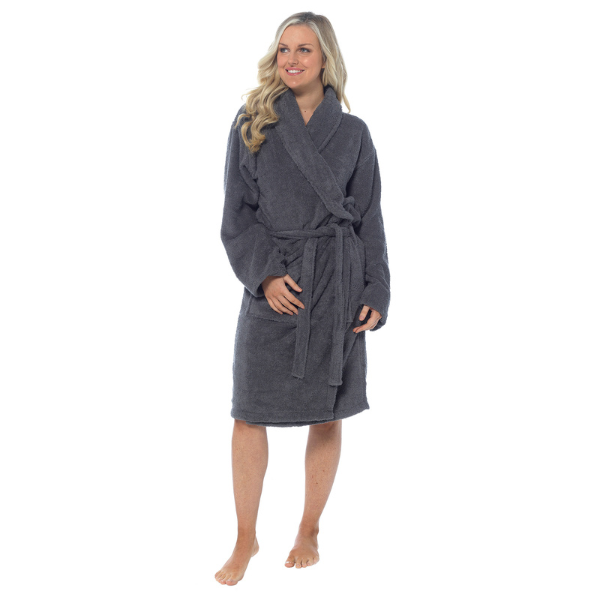 Unisex Shawl Collar Towelling Robe - Charcoal