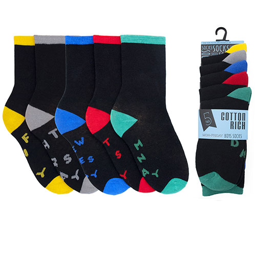 Wholesale Socks | Wholesale Boys Socks | Boys 5 Pack Week Day Socks | A ...