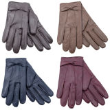 Ladies Leather Gloves With Bow Coloured
