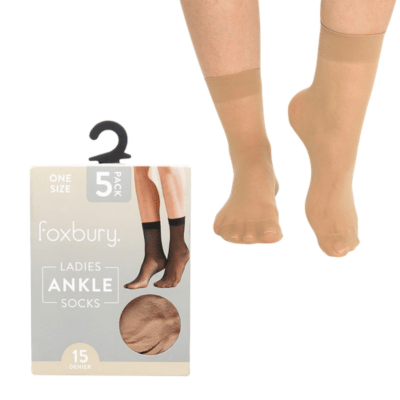 Ladies 5 Pack Nude 15 Denier Ankle High Socks