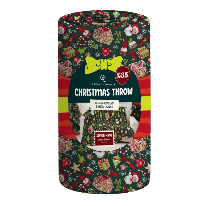 Christmas Design Flannel Throw - Gingerbread Santa House 230cm x 230cm