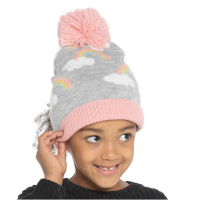 Girls Rainbow Print Jacquard Hat with Bobble