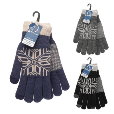 Mens Sherpa Lining Fairisle Touch Screen Gloves