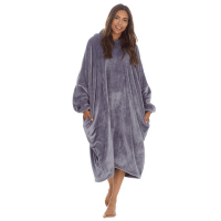 Ladies One Size Knee Length Oversized Snuggle Hoodie Charcoal