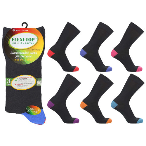 Mens Flexi-Top Non Elastic Socks Colour Heel Toe