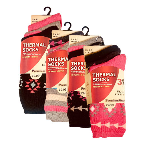 Ladies 3 Pack Thermal Socks Aztec