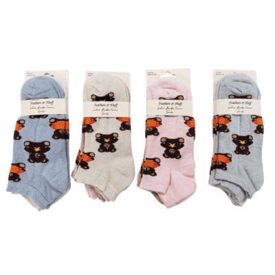 Ladies Bamboo Trainer Socks 3 Pack - Teddy Collection