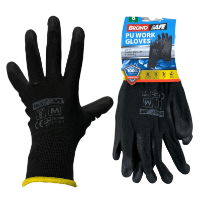 Black PU Coated Work Gloves Medium