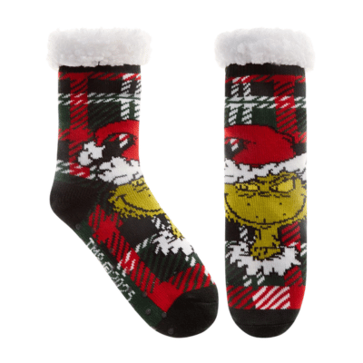 Official The Grinch Mens Single Pack Sherpa Lounge Socks With Gripper
