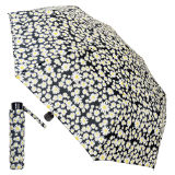 Compact Umbrella Black Daisy Design