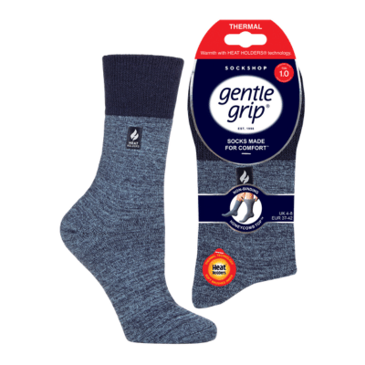 Ladies Heat Holders Gentle Grip Thermal Socks Navy Mix