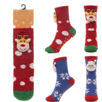 Ladies 1 Pair 3D Face Christmas Novelty Socks With Grippers