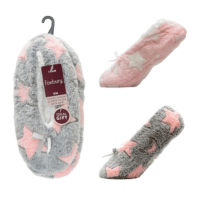Ladies Soft Fleece Stars Slippers With Bow