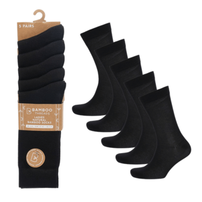 Ladies 5 Pack Bamboo Plain Socks Black