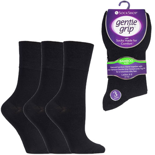 Ladies Bamboo HoneyComb Gentle Grip Socks Plain