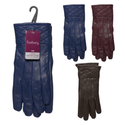 Ladies Coloured Sheepskin Leather Gloves With Lining & Quilted Patterned Cuff