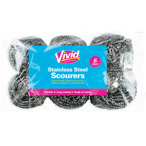 Vivid Stainless Steel Scourers 6 Pack