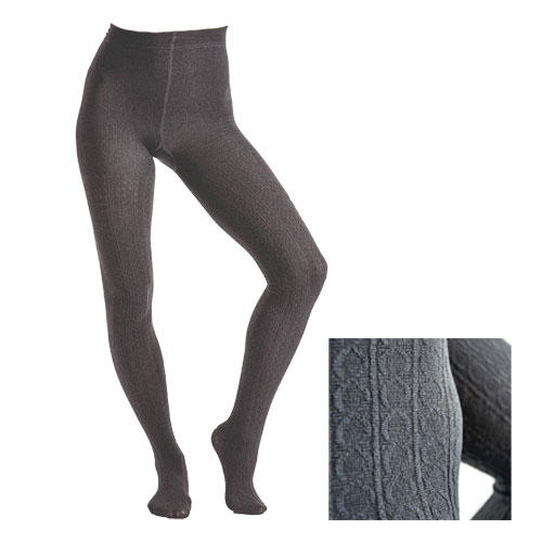 200 Denier Fashion Cable Fleece Tights Grey Wholesale Tights