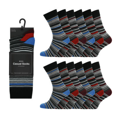 Mens 3 Pack Cotton Rich Casual Socks - Multi Stripe