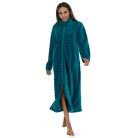 Ladies Zip Through Ribbed Fleece Gown - Teal