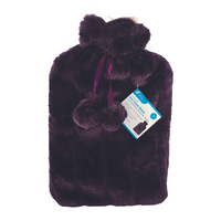Hot Water Bottle Faux Fur Cover With Pom Pom - Purple
