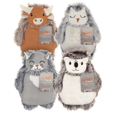 Hot Water Bottles with Novelty Cover - Assorted Furry Friends Designs
