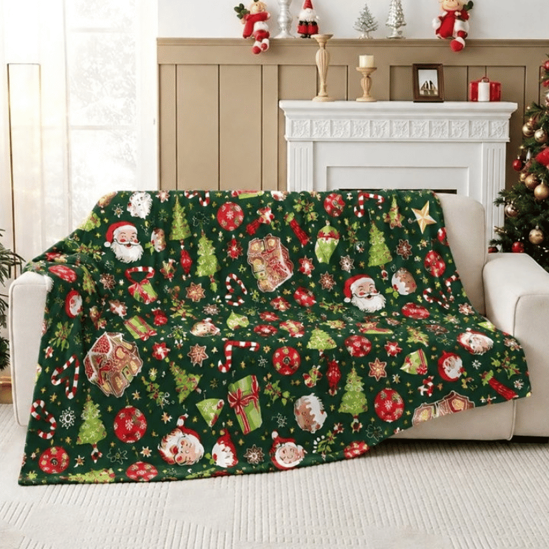 Christmas Design Flannel Throw - Gingerbread Santa House 170cm x 230cm