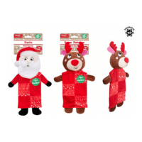 Plush 6 Squeaker Santa + Rudolph Christmas Dog Toy