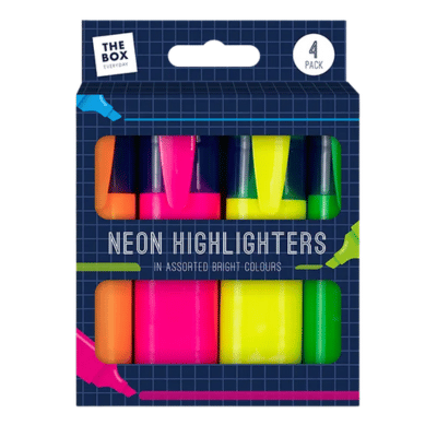 Neon Highlighter Pens 4 Pack Boxed