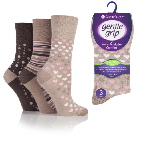 Ladies Bamboo HoneyComb Gentle Grip Socks Neutral