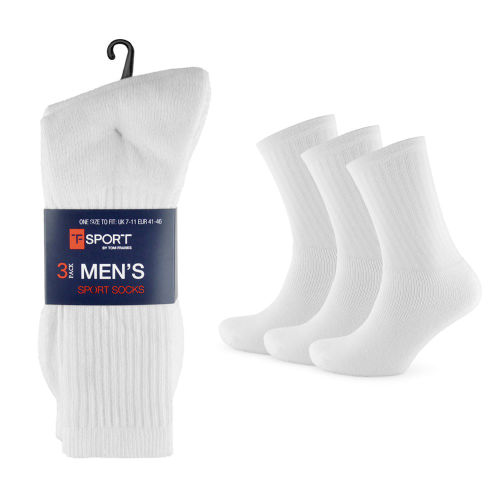 Mens 3 Pack Plain White Sport Socks