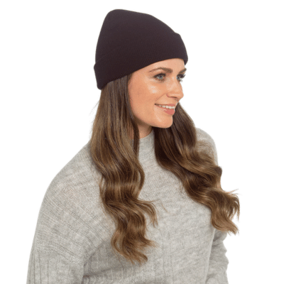 Ladies Plain Knit Hat With Turn Up - Black