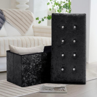 Velvet Cushioned Ottoman Storage Black with Jewel