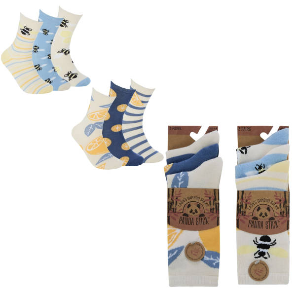 Ladies 3 Pack Bamboo Comfort Fit Socks - Fruits & Bees