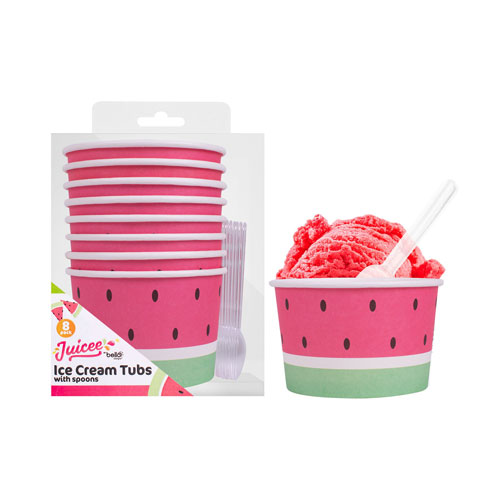 Watermelon Design Ice Cream Tubs & Spoons 8 Pack