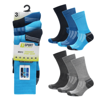 Mens 3 Pack Cushion Sports Socks - Assorted